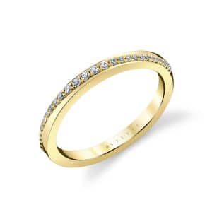 14K Yellow gold Sylvie Jewelry lady's diagonal claw set diamond band, 0.11cttw.