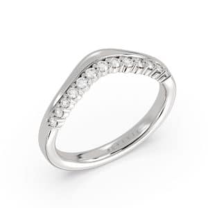 14K White gold lady's diamond curved band by Sylvie Jewelry claw set with thirteen round brilliant cut diamonds totaling 0.23 carats.