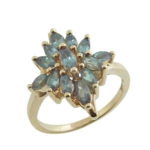 Estate item - 14K Yellow gold lady's estate ring claw set with thirteen marquise Alexandrite, 1.50 total carat weight.