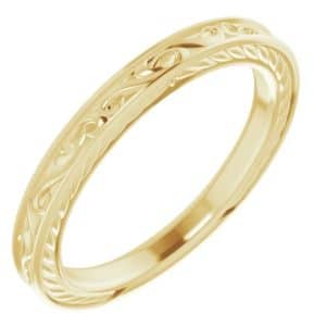 14K Yellow gold vintage inspired lady's engraved band.