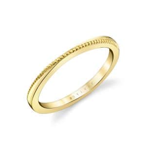 14K Yellow gold Sylvie Jewelry diagonal milgrain lady's wedding band.