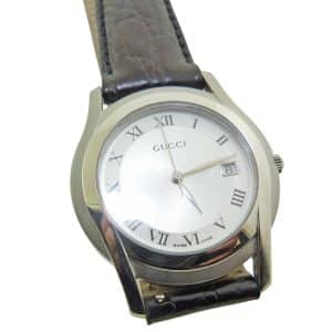 Estate item - Men's Gucci watch with black leather strap, never worn.