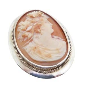 Estate Silver (not sterling "800") Brooch European Fine Carving of Conch Shell.