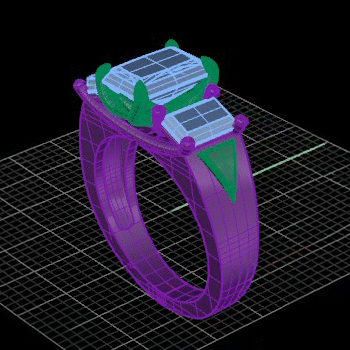 computer rendering perspective view of Fancy Intense Yellow Diamond Three-Stone Ring in Yellow Gold
