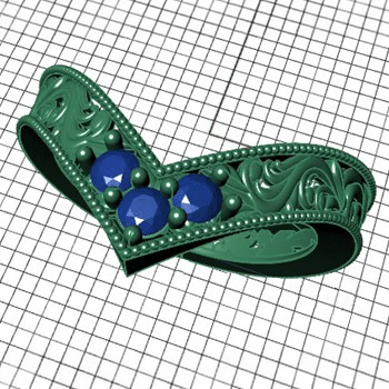 computer rendering perspective view of Rose Gold Diamond Chevron Wedding Ring with Filigree Details