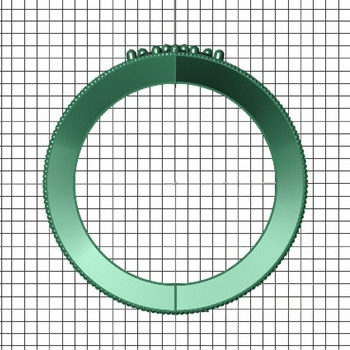 computer rendering through finger view of Rose Gold Diamond Chevron Wedding Ring with Filigree Details