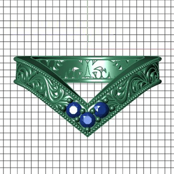 computer rendering looking down view of Rose Gold Diamond Chevron Wedding Ring with Filigree Details