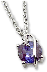 purple gemstone pendant with diamonds in white gold