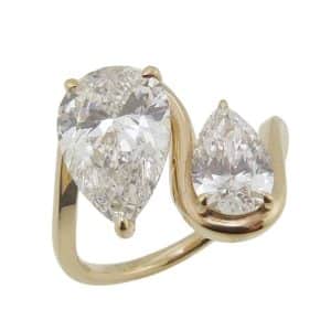 Yellow Gold Pear Lab Grown Diamond Swirl Ring
