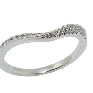14K White gold chevron band with diagonal milgrain detail claw set with sixteen natural round brilliant cut diamonds, 0.11cttw, G/H, VS-SI.