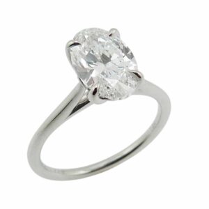 14K White gold Sylvie Amber Petal Prong Solitaire engagement ring claw set in the centre with a 2.01 carat, D, VS1 oval brilliant cut lab grown diamond.