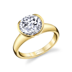 14K Yellow gold Sylvie Jewelry engagement ring semi bezel set with a 2.77 carat, D, VVS2 round brilliant cut lab grown diamond.