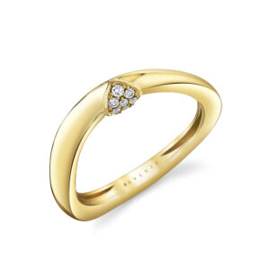 14K Yellow gold Sylvie Auravie Curved Diamond Ring pave set with seven round brilliant cut diamonds, 0.05cttw.