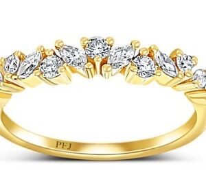 14K Yellow gold claw set lady's band with alternating round brilliant cut and marquise diamonds, 0.40cttw.