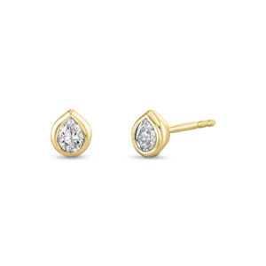 14K Yellow gold Sylvie Shell Bezel Pear Diamond Stud Earrings bezel set with two pear brilliant cut diamonds, 0.30cttw.