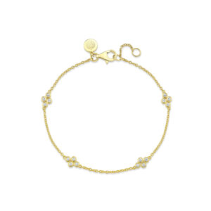 14K Yellow gold Sylvie Tulira Diamond Flower Station Bracelet, bezel set with sixteen round brilliant cut diamonds, 0.23cttw.