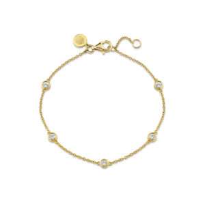 14K Yellow gold Sylvie round diamond bezel bracelet, five round brilliant cut diamonds, 0.45cttw.