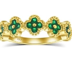 14K Yellow gold lady's clover style band set with 0.42cttw emeralds.