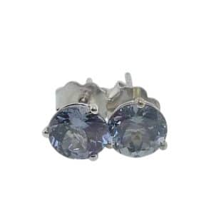 14K White gold martini studs claw set with two round grey-blue spinel, 2.03 total carat weight.