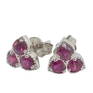 14K White gold triplet studs claw set with six round rubies, 0.53cttw.